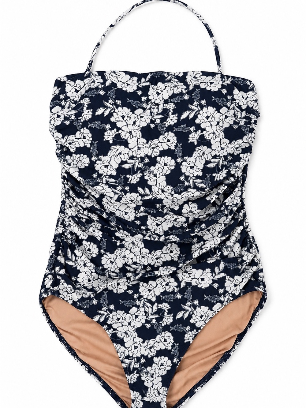 J. Crew Re-Imagined Floral Ruched One-Piece Swimsuit Navy White Size 12
